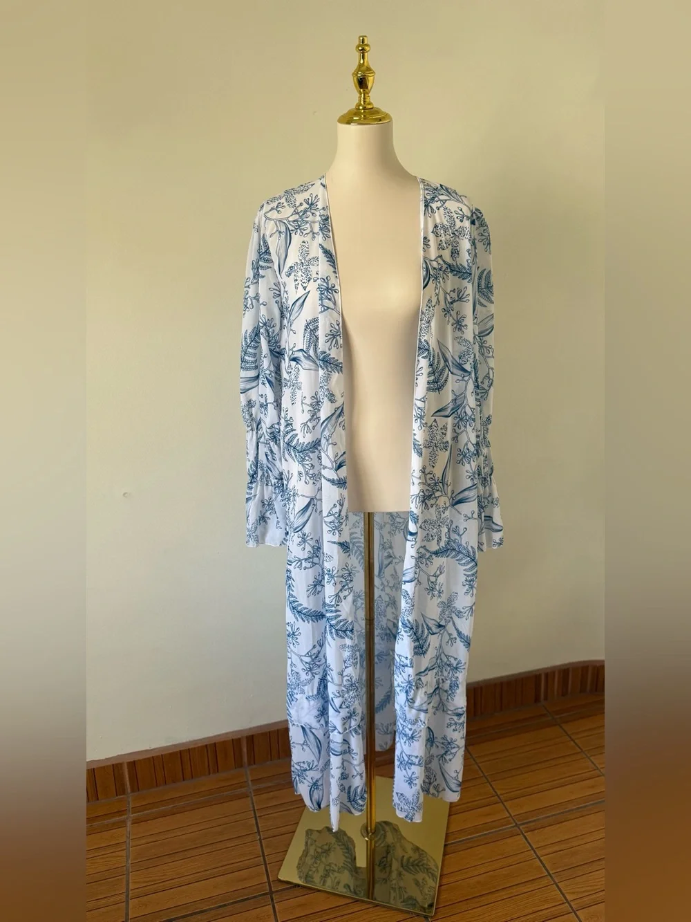 White One-Piece Swimsuit with Blue Floral Kimono Cover-Up NWOT